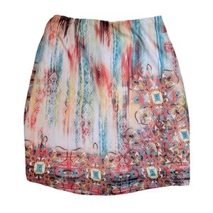 Cato Knee-Length Aztec Skirt Multi-Color Women's Sz L Pull On Elastic Waist